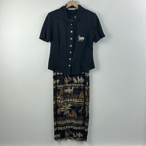 Dress Barn Vintage Safari Animal Novelty Print 2 Pc Maxi Dress Blazer Set Size 8